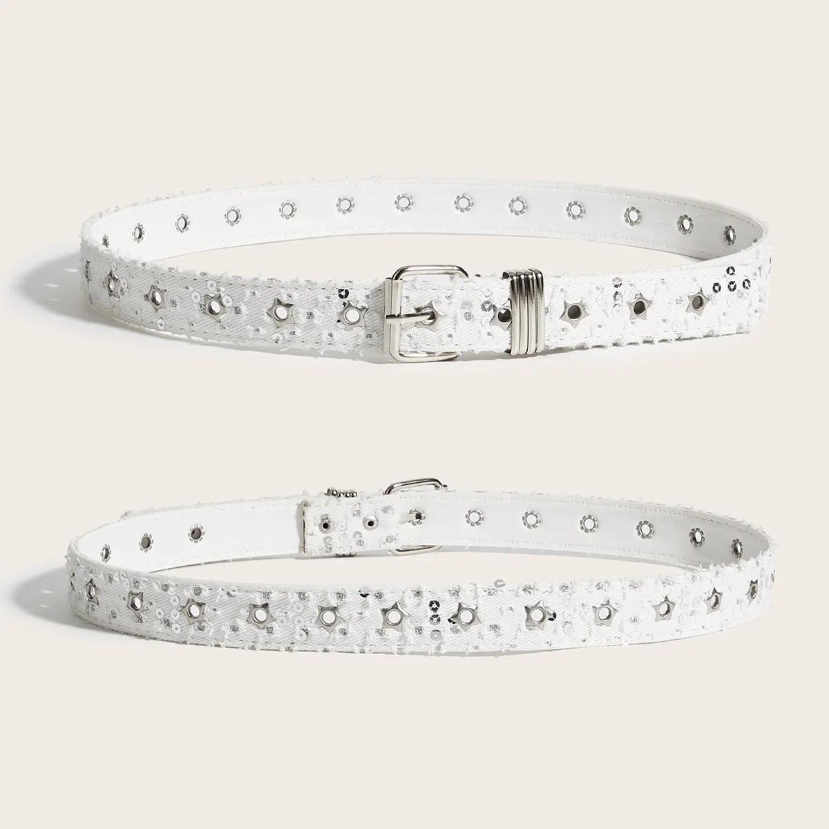 Fashion Luxury Belt Black Punk Accessories Pink Denim Girdle HipHop Y2k Star Hollowed Pin Buckle Waistband For Women Y2K Belt