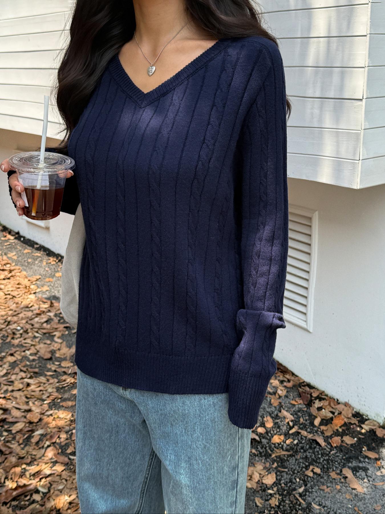 Women's V Neck Long Sleeve Sweater Knitwear, Casual Home Wear, Comfortable Fabric, Perfect for Winter, Knitted Pullover Top