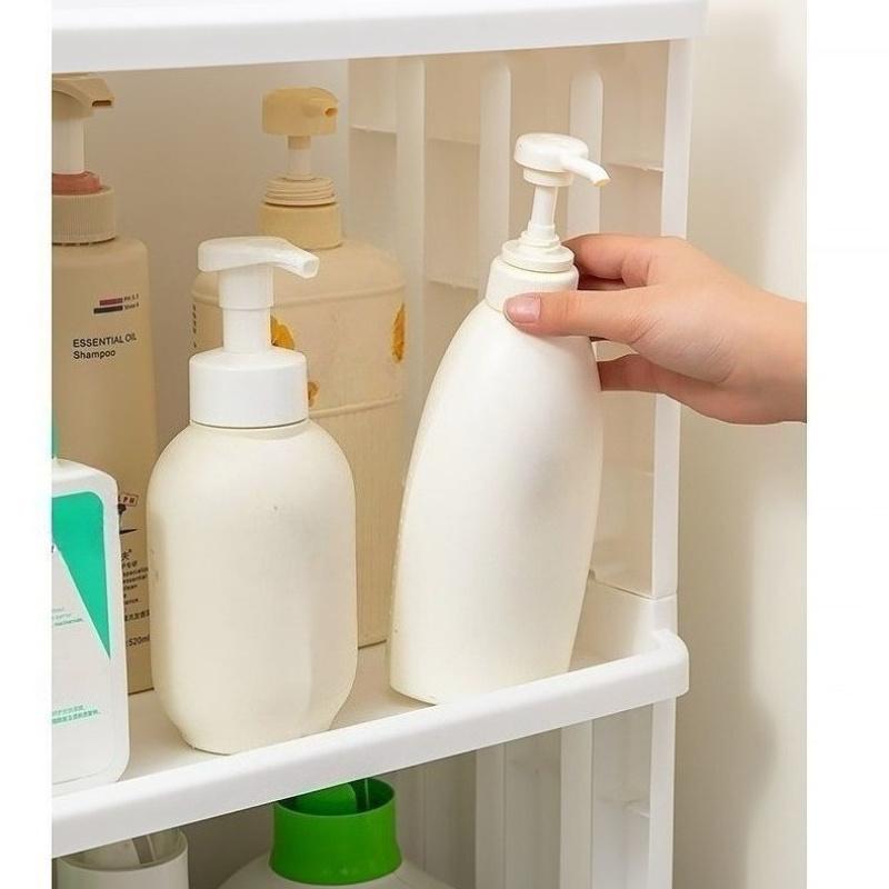 1 Pack Bathroom Floor Storage Rack with Wheels, Heavy Duty Rolling Storage Cart, Space-Saving Bathroom Shelf Unit, No Assembly Required, for Bathroom, Kitchen, Laundry Room, Lightweight Shelf Ideal for Small Spaces