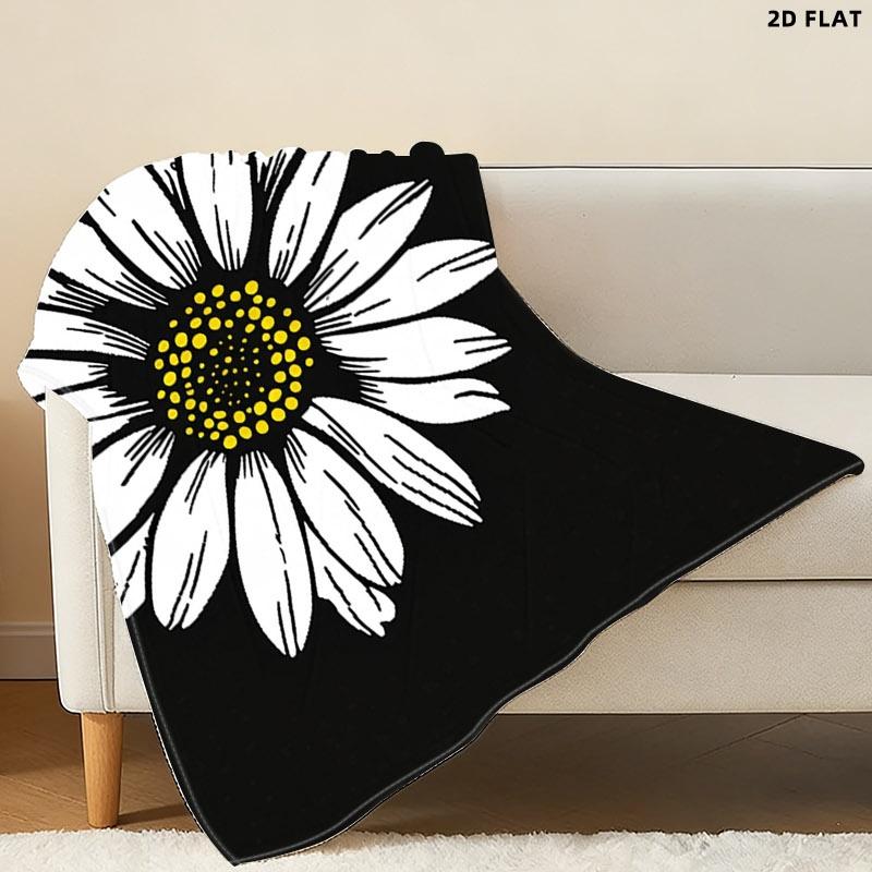 Stylized Daisy Print Throw Blanket, Single - sided Printed, Multiple Specifications Available, Soft Comfortable Fabric, Ideal for Napping/Indoor Use, High - Contrast Graphic Design, Trendy Home Decor Essential