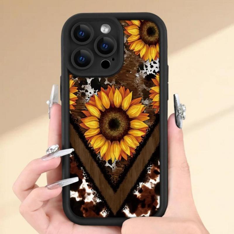 Creative - Western Leopard Print And Sunflower - for Iphone17/ 16/15/14/13/12/11 XS XR X Plus Pro Max - Black TPU Soft Case, Phone Accessories, Accessories Durable Protection Creative - Western Leopard Print And Sunflower - for Iphone17/ 16/15/14/13/12/11 XS XR X Plus Pro Max - Black TPU Soft Case, Phone Accessories, Accessories Durable Protection