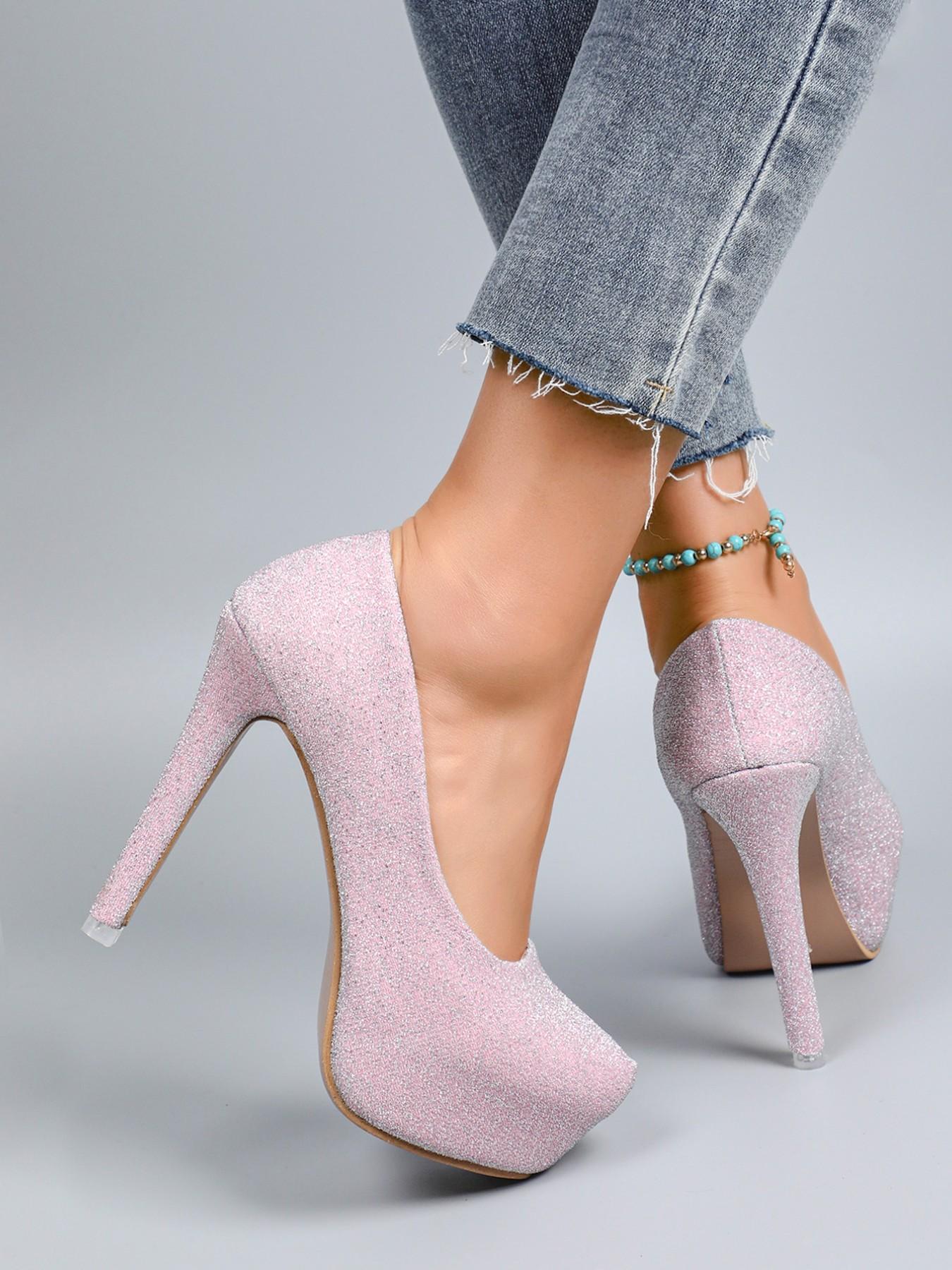 12cm High Heel Women's Shoes, Fashionable Round Toe, Sparkly Crystal Sole, Waterproof Platform, Slimming Thick Bottom, All-Season Style