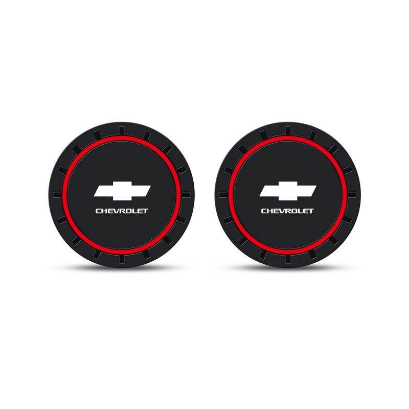 2pcs Chevrolet Emblem Car Coaster, Anti-Slip Silicone Drink Holder, Waterproof Cup Mat for Chevrolet Models, Interior Accessory