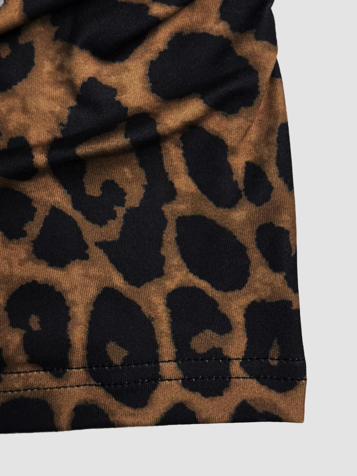 Elegant Leopard Print Bodycon Cut Short Dress for Women, High Neck Sleeveless Waist Cinch Design, Stylish and Chic Choice