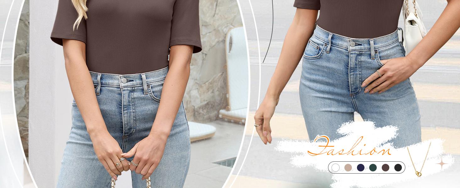 ANRABESS Womens Half Sleeve Crewneck Tops Ribbed Knit Slim Fit Shirts Basic Tee 2026 Spring Summer Dressy Casual T-Shirts