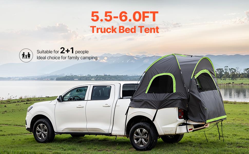 VEVOR Pickup Truck Tent, Fit 5.5-6.0 ft Truck Tents for Camping, Waterproof PU2000mm 2-3 Person Sleeping Truck Bed Tent with Double Layer Design Windows, Sturdy Truck Bed Camper Shell with Storage Bag