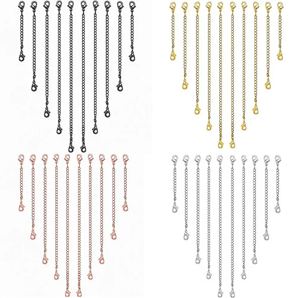 18K Gold Plated Extender Set, 10Pcs Chain Extenders for Necklaces Bracelet Anklet, 5-Sizes Stainless Steel Extension Chain for Women Jewelry Making DIY Adjustable Chain, Golden/Silvery/Rose Golden/Black