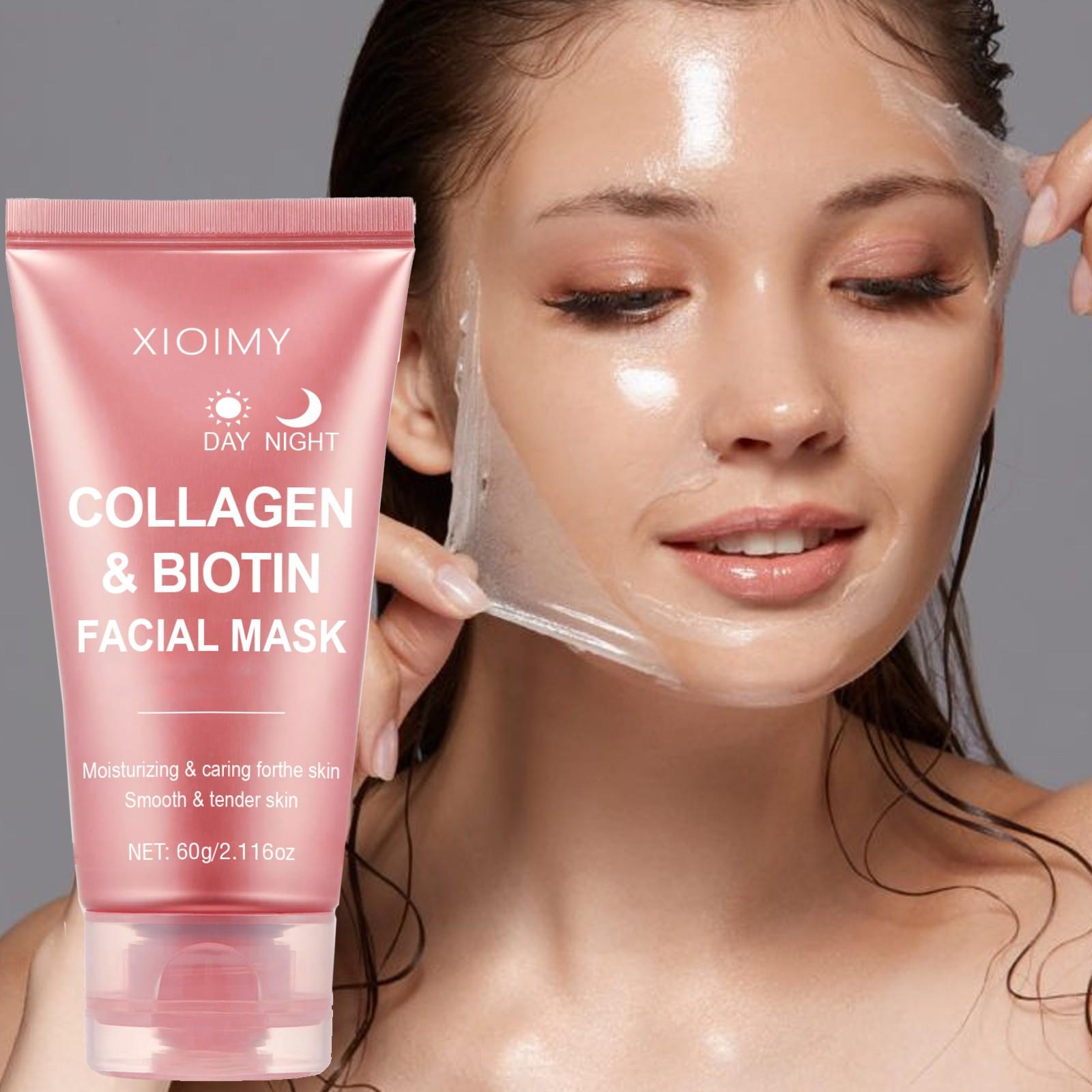 60g Collagen Biotin Day & Night Mask, Rich Collagen Essence, Moisturizing Smooth Skin, Hydrating Facial Care, Face Mask for All-Day Moisture