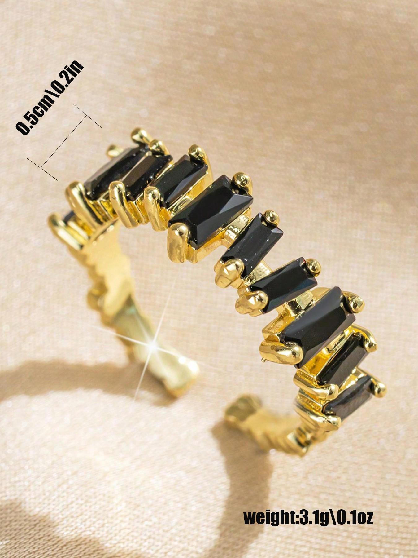 1 pc edgy Gothic Cool Girl Black Zircon Adjustable copper Open Ring Suitable For Women Everyday Wear, Office, Party, Date Night, Street Style ring jewelry  , Valentines Day girlfriend Gift