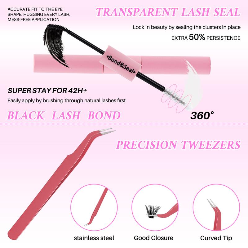640PCS 20D40D60D80D Individual False Cluster Book Kit High Capacity Individual Lashes 9-16mm Mixed D Curl Natural Look Wispy Soft And Comfortable False Eyelashes Long-Lasting Individual Lashes Kit With Lash Bond&Seal And Tweezers And Lash Brush