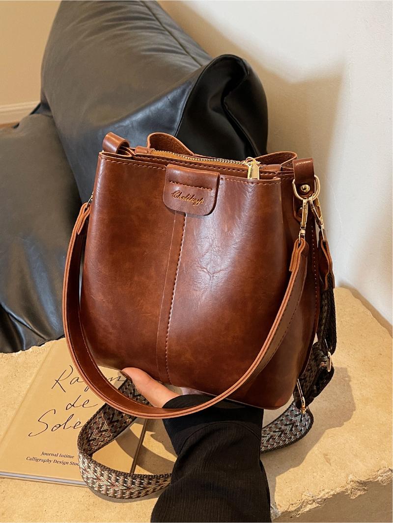 Vintage Large Capacity Bucket Bag, Fashion Casual Shoulder Crossbody Bag for Outdoor Travel Commuting, Stylish Unisex Handbag, Fashionable Crossbody Bag