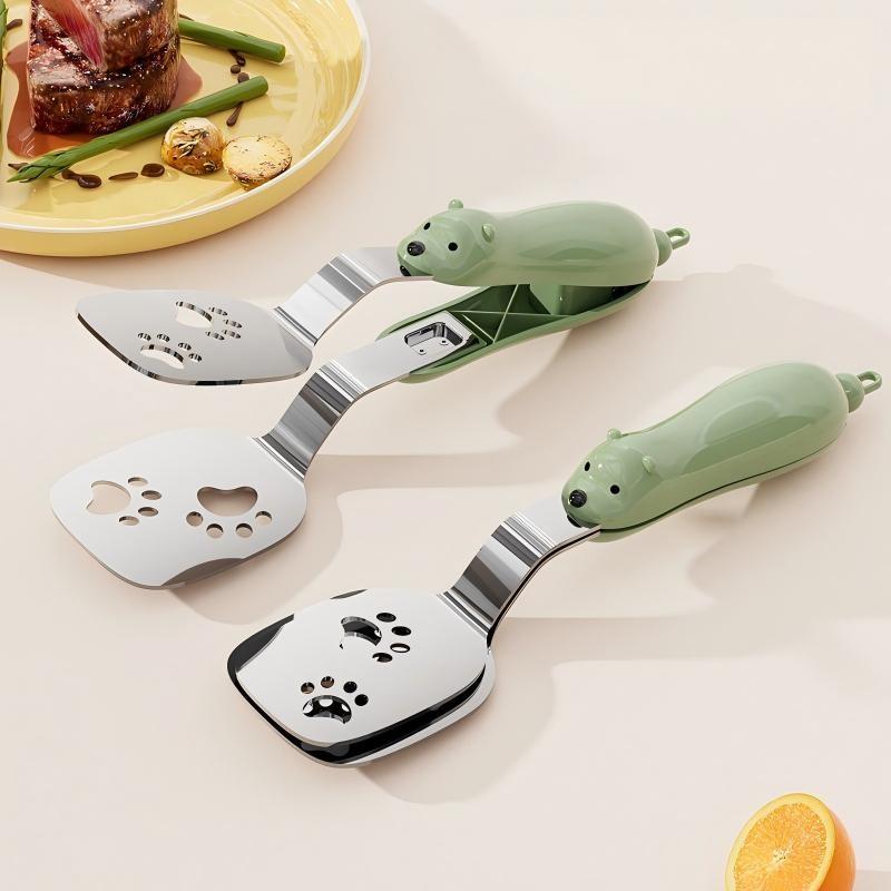 Stainless Steel Fish Fryer Spatula & Food Clip Set, Non-Slip Extended Oil-Drip Design, Heat-Resistant Handle, Ideal Kitchen Tool, Kitchen Utensils Gadgets