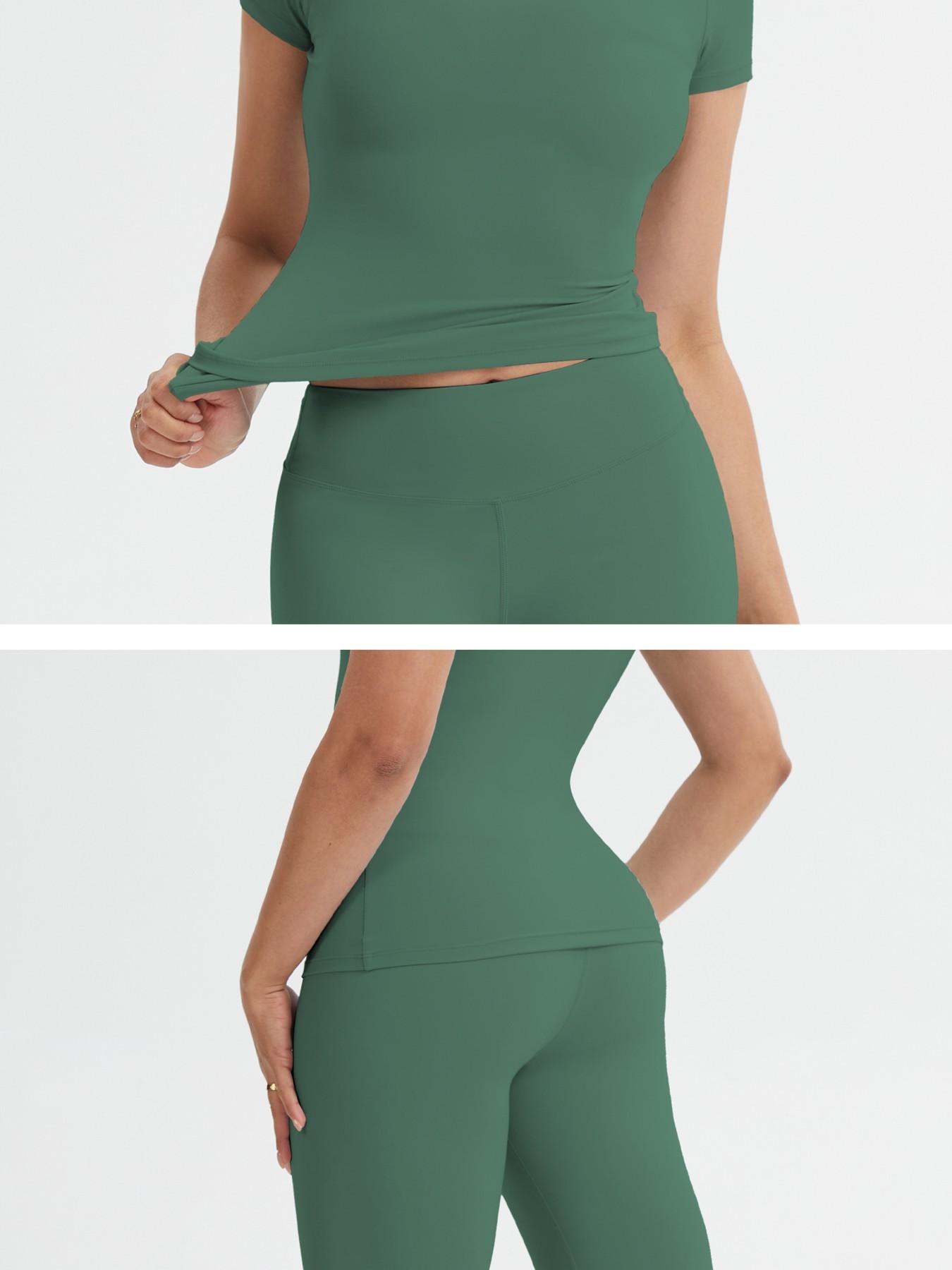 Women's Sportswear Set, Slim-Fit Round Neck Short Sleeves & High-Waisted Yoga Pants, Ideal for Gym Running Outdoor Activities, Stretchy Suit Set