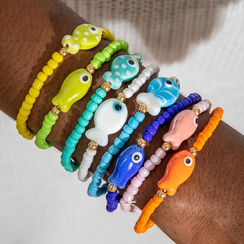 Women's 20pcs Colorful Bracelet Set - Stackable Beach Charm Arm Candy with Round Beads and Ocean Charms for Vacation & Casual Wear, Daily Wear, Colorful Beads, Arm Candy Accessories, Bracelet Stacking, Bracelets