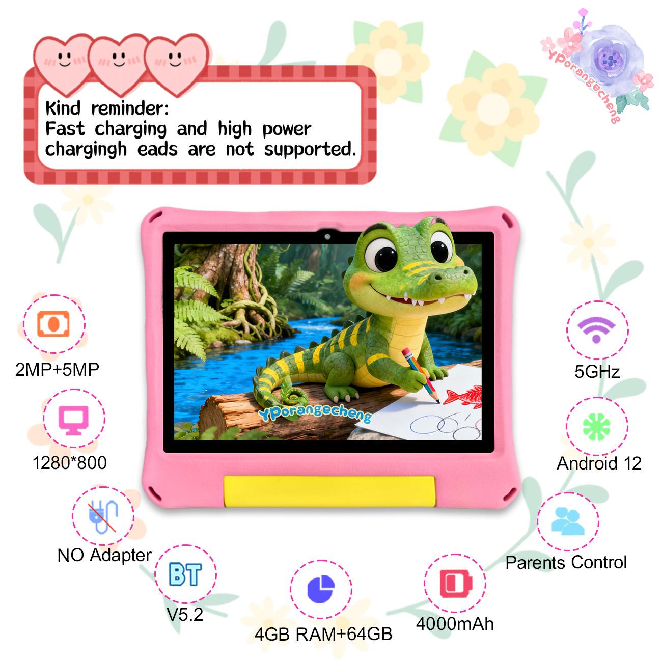 10.1-inch Touchscreen Android tablet, equipped with IWAWA education software, multiple smart applications, for home use, detachable case, portable and drop resistant, Christmas and Halloween gift, accompanying growth, no adapter, blue/pink/green