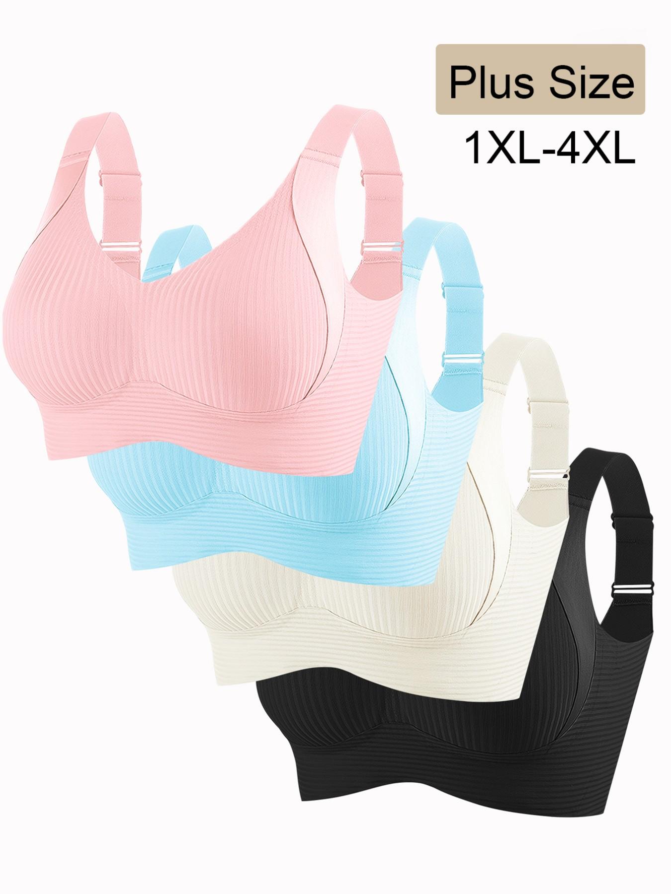 Women's 4-Pack Plus Size Seamless Backless Bras, No Underwire Wide Shoulder Straps, Sizes 1xl-4xl, Daily Wear, Maximum Comfort and Support