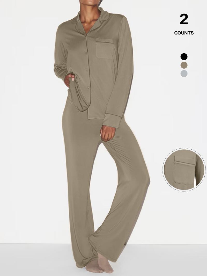 2026 Women's 2-Piece Pajama Set, Soft Lounge Sets, Soft Modal Fabric, Button-Up Top & Wide-Leg Pants, Comfortable Loungewear for Women