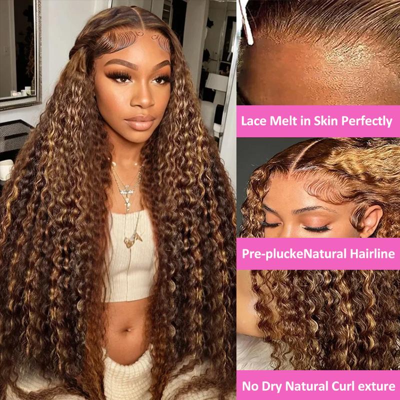 Pizazz Hair 4/30 Highlight Ombre Lace Front Wig Human Hair 13x5/13x6 Deep Wave Honey Blonde Pre Plucked HD Transparent Lace Frontal Wigs 220% Density Deep Wave Wigs