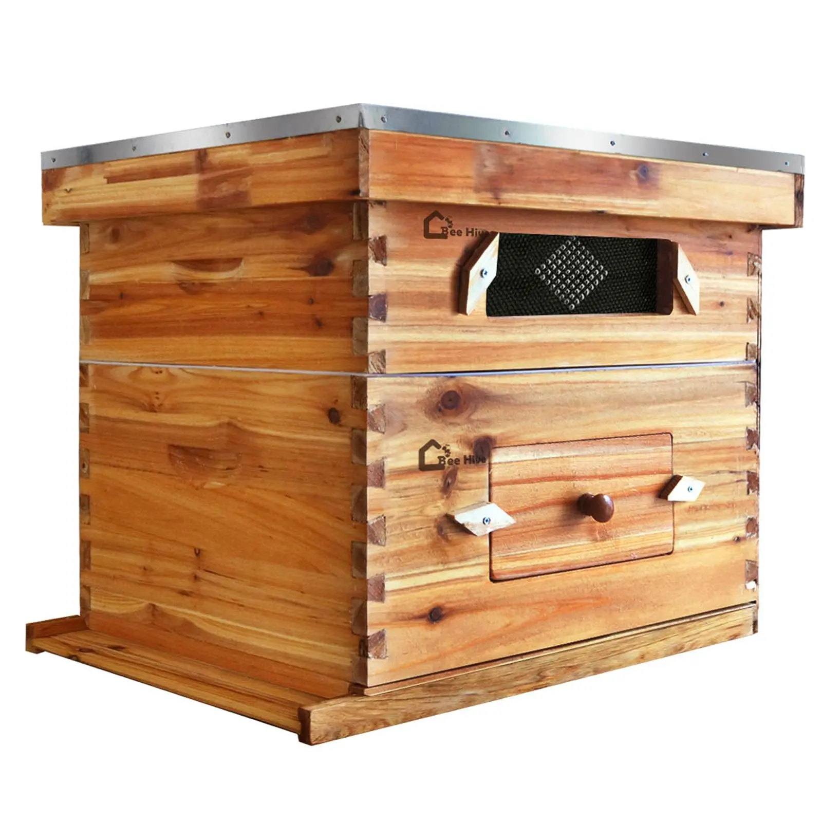 Garvee 10-Frames Complete Beehive Kit, 100% Beeswax Coated Bee Hive Includes 1 Deep Box and 1 Medium Bee Box with with Acrylic Window, Beehive Frames and Beeswax Coated Foundation for Beekeeping Supplement
