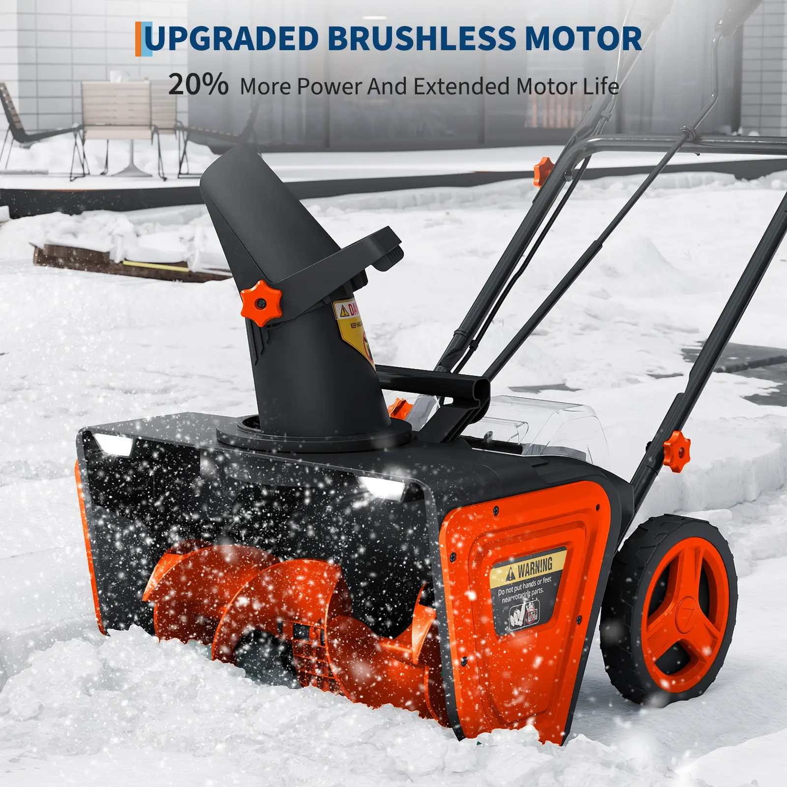 20" Battery-powered Snow Blower with Brushless Motor, 23ft Throw, 180° Rotating Chute & Dual LED Lights – Clears 12" Deep Snow, Self-Propelled for Driveways & Walkways – Includes 2x4.0Ah Batteries