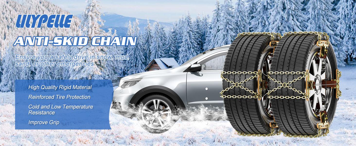 Lilypelle Upgraded Snow Chains 10 Pack,Tire Chains for Cars/SUVs/Pickup Trucks,Security Chains,for Tire Width 215-285 mm,Easy Installation & Durability