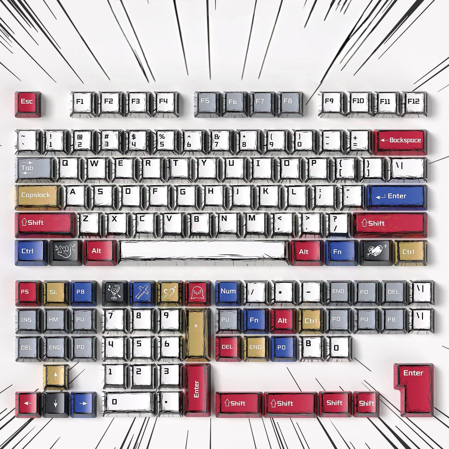 Aula  Mechanical Full Size Keycaps, PBT  Keycaps 130 Keys Set Custom Key Caps Set OEM Profile, Universal Compatiability For 61/68/84/87/98/100 Cherry Mechanical Manga Keycaps-Only Keycap