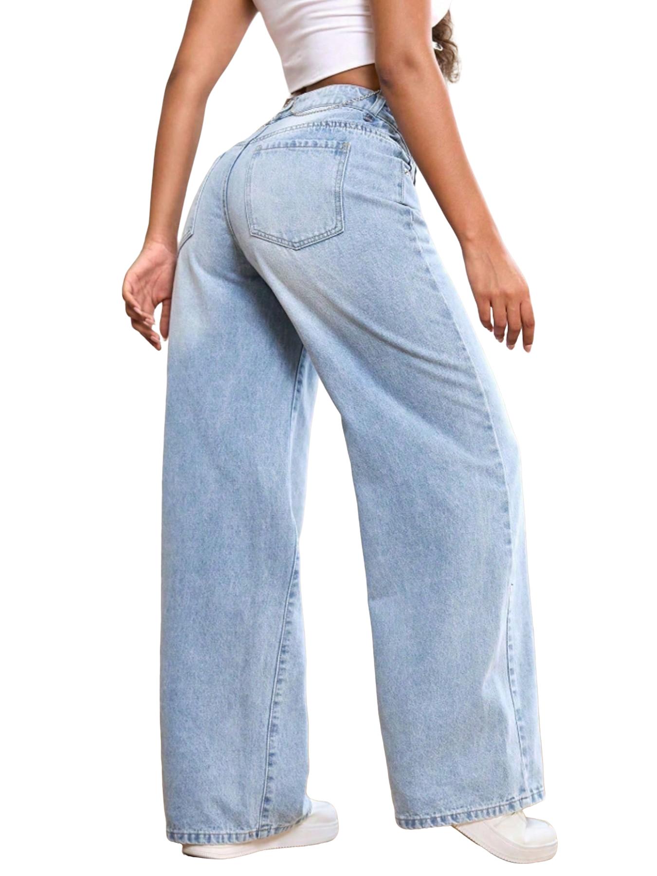 Teen Girls High Waisted Baggy Jeans, Summer Dark Washed Wide Leg Denim Jeans, Loose Straight Trousers 12-16y