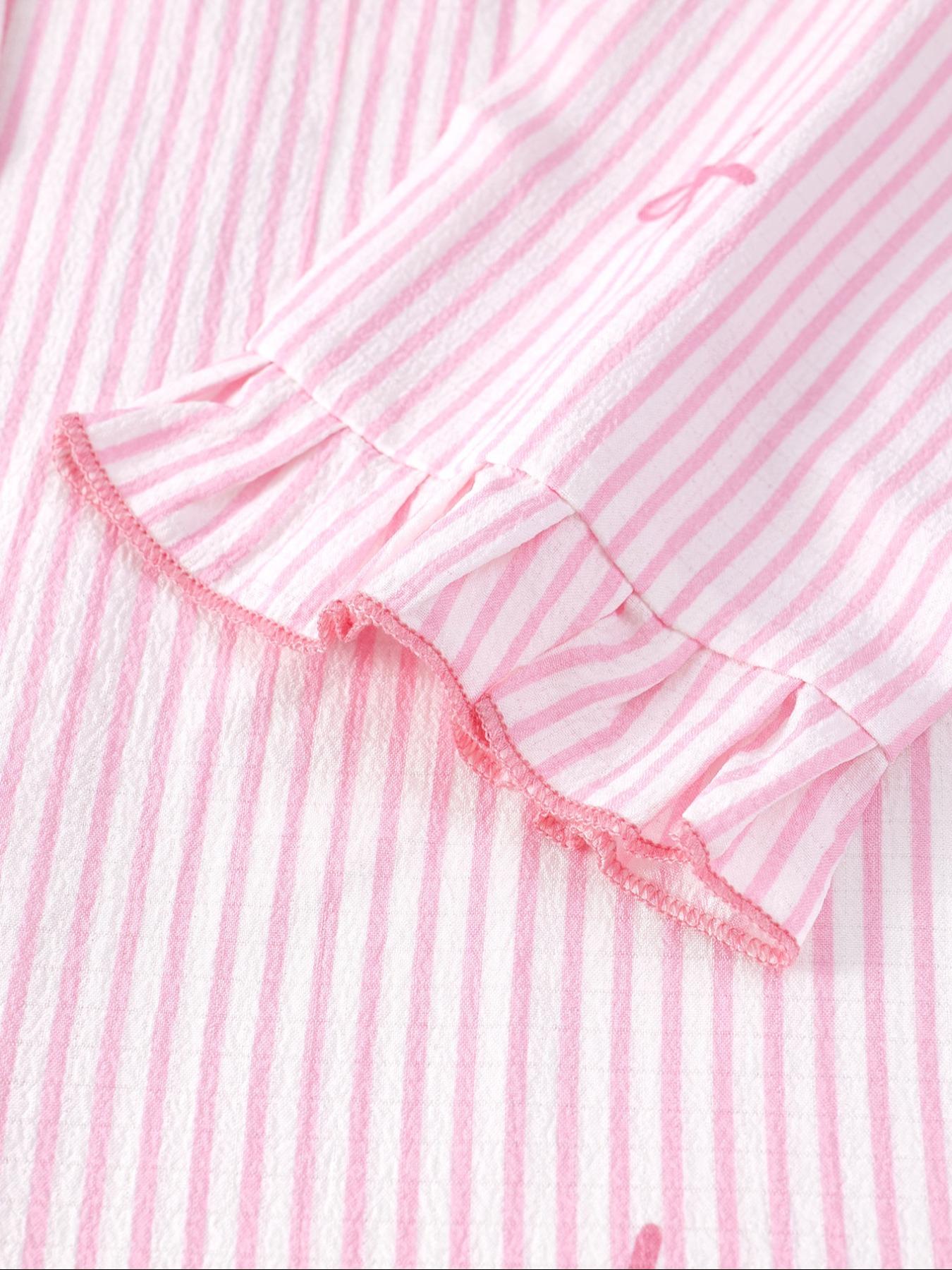 Women's Sleepwear Set Pajamas Breathable Striped Bow Design, Sweet & Fashionable Home Wear, Comfortable Nightgown for Women Women's Sleepwear Set Pajamas Breathable Striped Bow Design, Sweet & Fashionable Home Wear, Comfortable Nightgown for Women