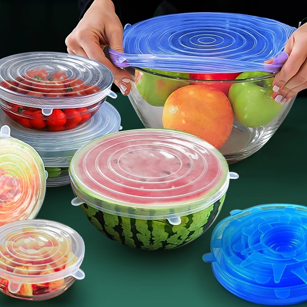 6 Pcs Silicone Stretch Lids, Reusable Durable Food Storage Covers, Fruit Storage, 6 Different Sizes for Bowls & Most Containers, Dishwasher Safe & Freezer Safe