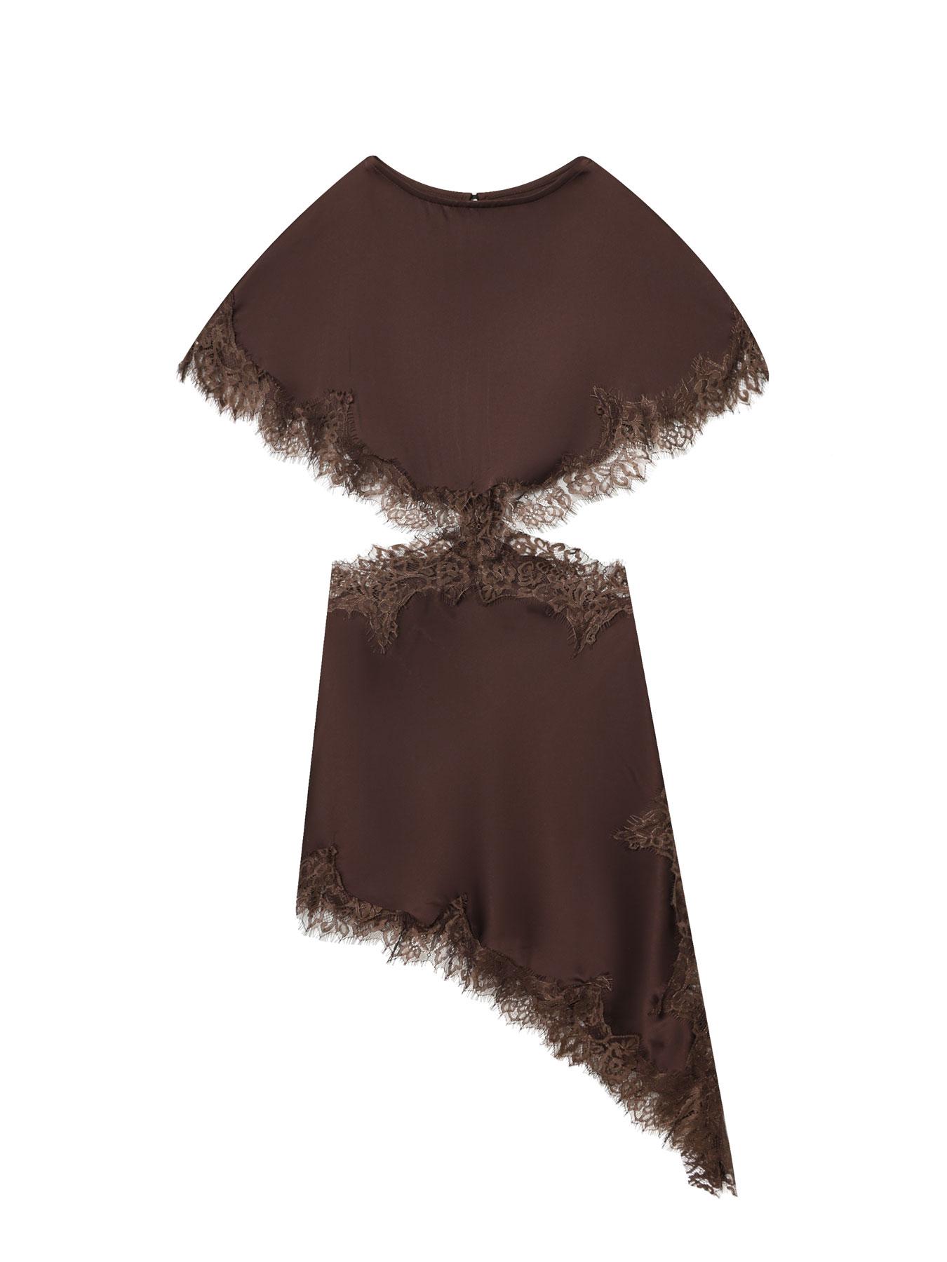 Lace Mini Dress with Cape Sleeves, Asymmetrical Hem and Intricate Lace Trim, Formal Party Fashion Dress