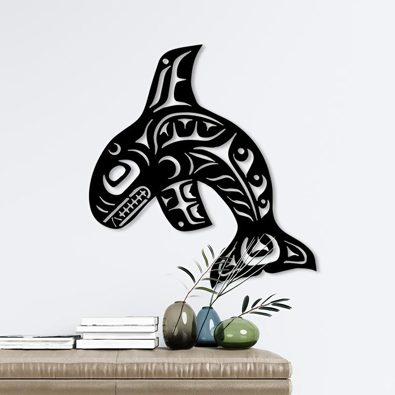 1pc Orca Metal Wall Art - Rust-Resistant Iron Orca Statue Mural Suitable for Coastal Nautical Decor, Ocean Theme Bedroom & Christmas Marine-Themed Gift for - Elegant Orca for Marine Lovers