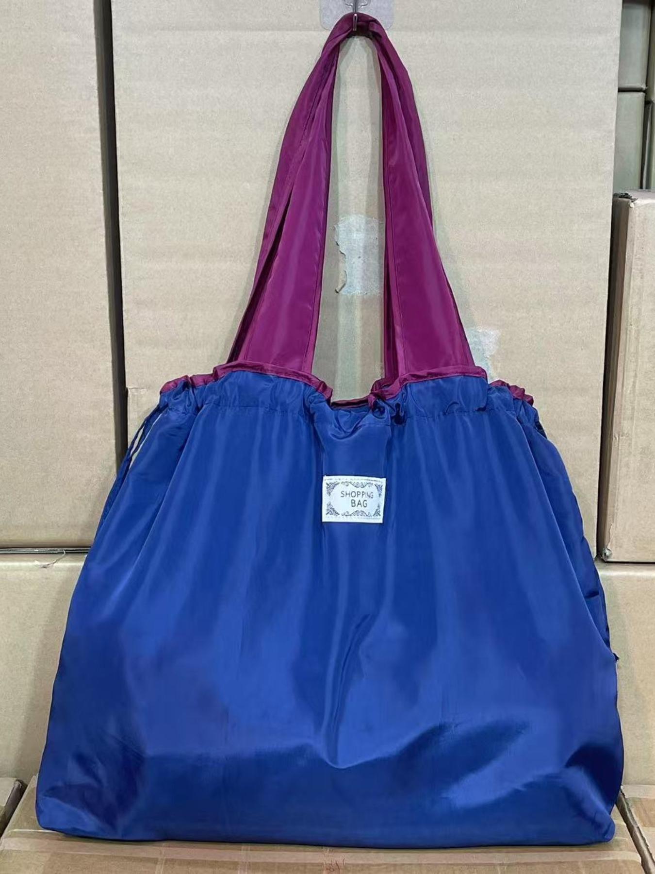 Foldable Drawstring Shopping Bag, Waterproof Nylon, Large Capacity, Casual Style, Reusable, Multi-Color, Ideal for Travel and Daily Use, Reusable Shopping Bags