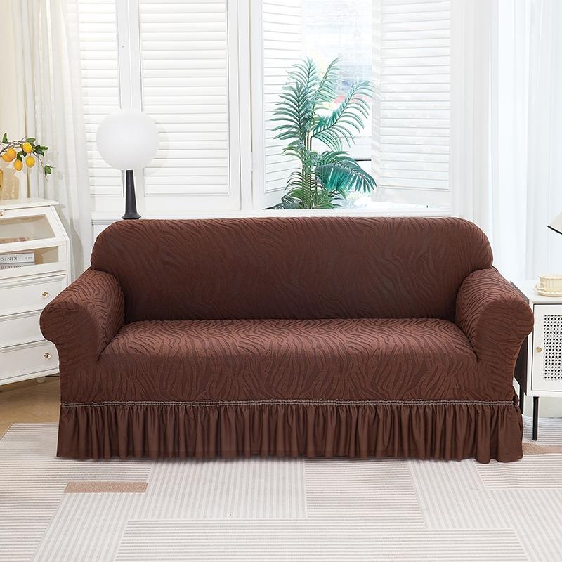 1pc Solid Color Microfiber Water Wave Elastic Stretch Sofa Cover, Elastic Couch Cover, Elastic Sofa Slipcover, Slip Resistant Sofa Protector with Skirt, Easy Care Dust Cover for 1 to 4 Seater Sofas, Home Decoration