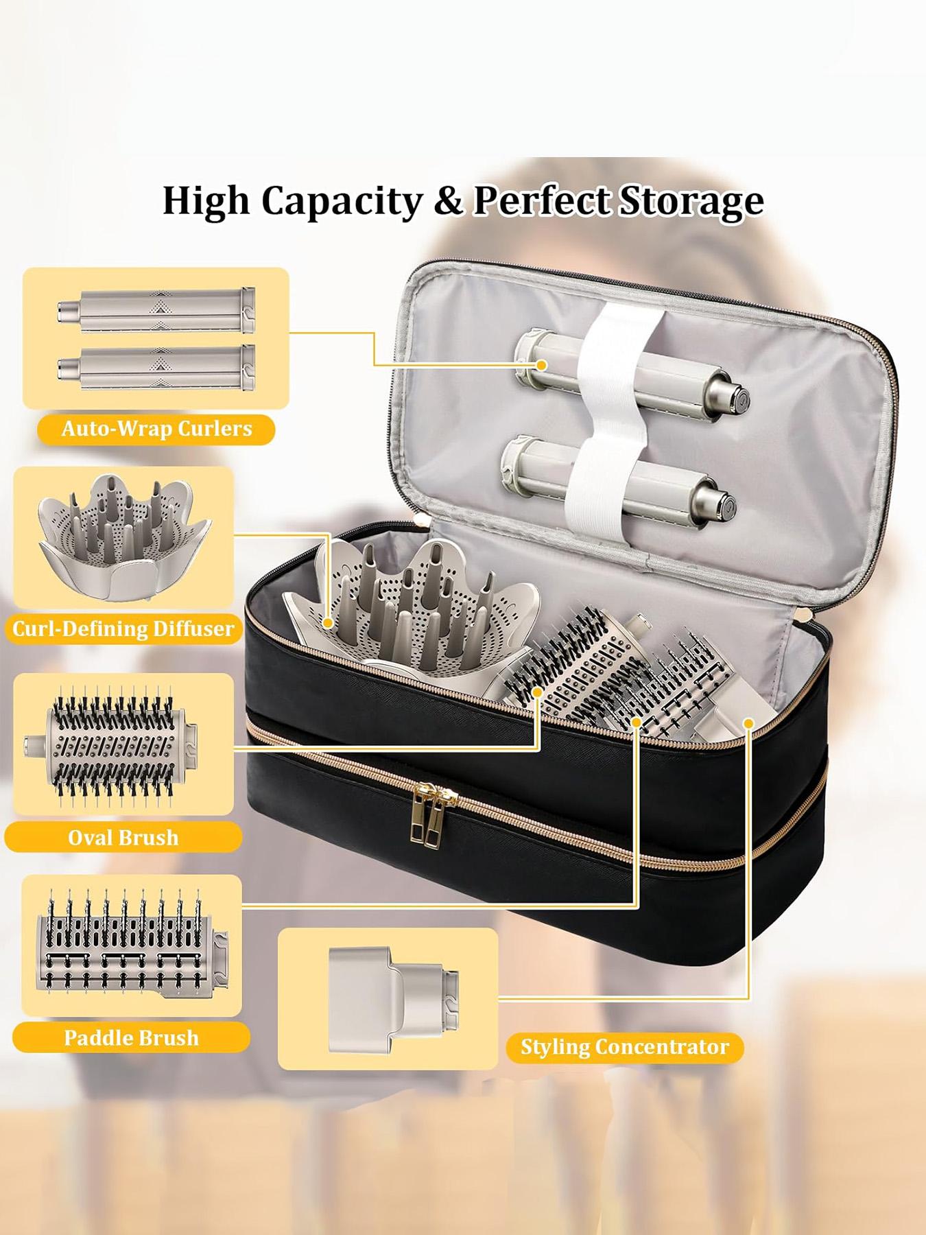 Travel Carrying Case for Shark Flex Style, Double Layer Storage Case for Shark SpeedStyle Hair Dryer Attachments, Waterproof PU Leather Organizer Bag for Shark Flexstyle Airwrap Styler