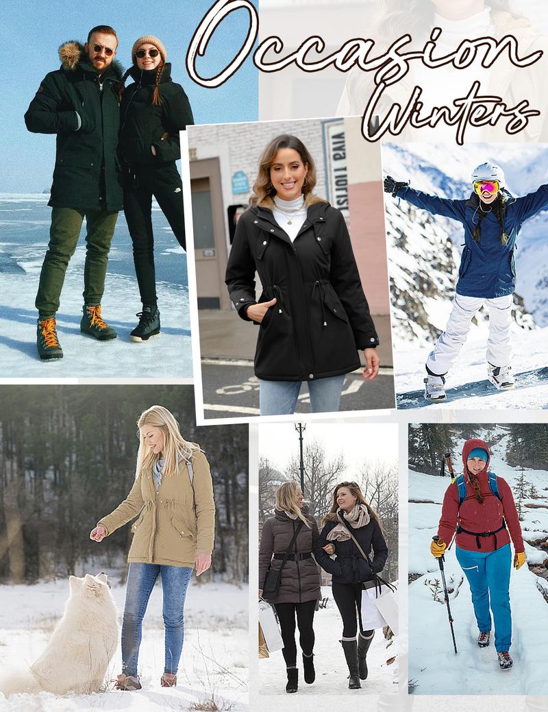 UMIPUBO Women's Winter Fleece Thicken Coat Water-Repellent Hood Parka Jacket Warm Zipper Outerwear with Pockets