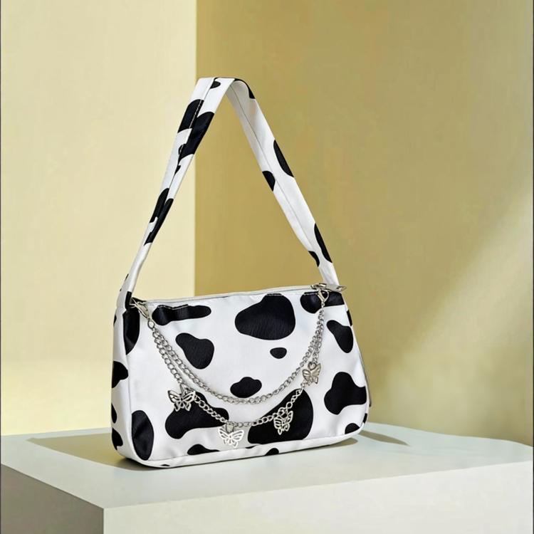 Sweet Cool Girl Chain Crossbody Bag, Cow Print Butterfly Print Bag, Student Versatile Shoulder Bag, Retro Y2K Style, Chic Street Bag