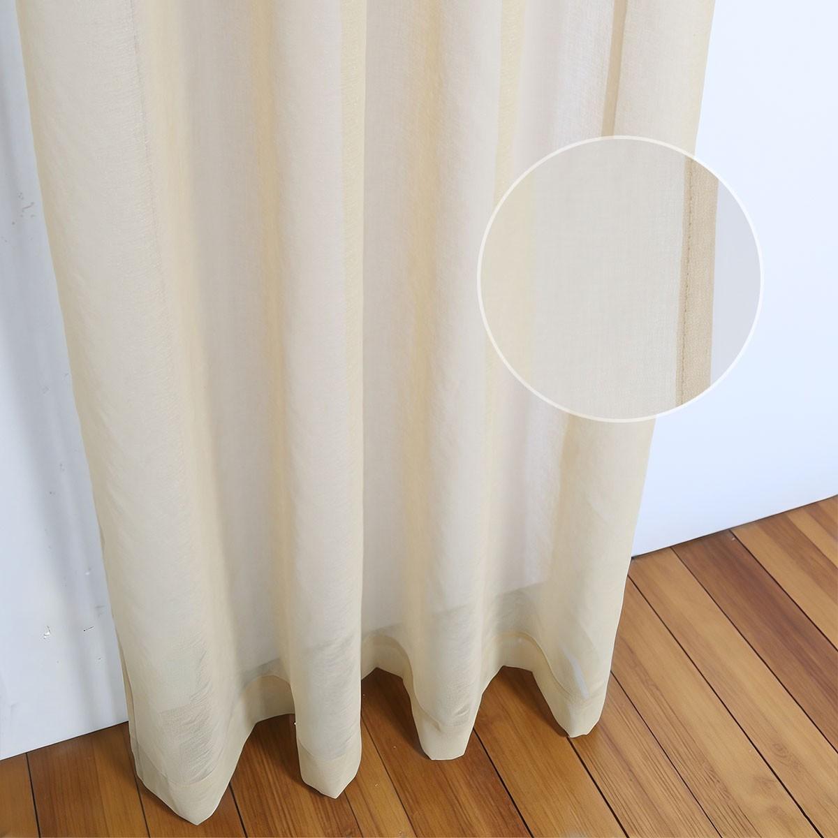 2pcs Creamy Sheer Voile Curtain, Living Room Bedroom Style Perforated Floor-To-Ceiling Window Shade, Balcony Semi-Transparent Curtain