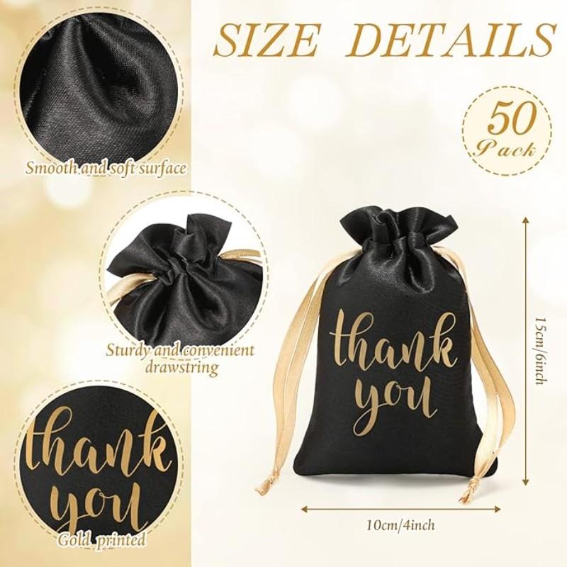 10/30 Pcs Thank You Satin Gift Bags with Drawstring Jewelry Candy Pouches for Wedding Bridal Baby Shower Employee Appreciation Birthday Party Thank You Bags Gift Wrap(Black, Gold,4 x 6 Inch)
