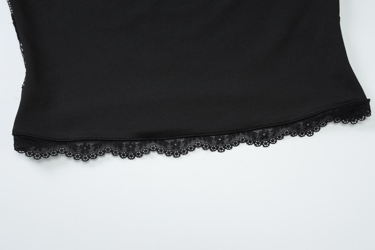 Women's Solid Color Lace Floral Spliced Ruffles Trim Sheer Long Sleeve Tee, Sexy Flower Pattern Designed Slim-fit T-shirt for Party Club Holiday, Ladies Summer Clothes, Top