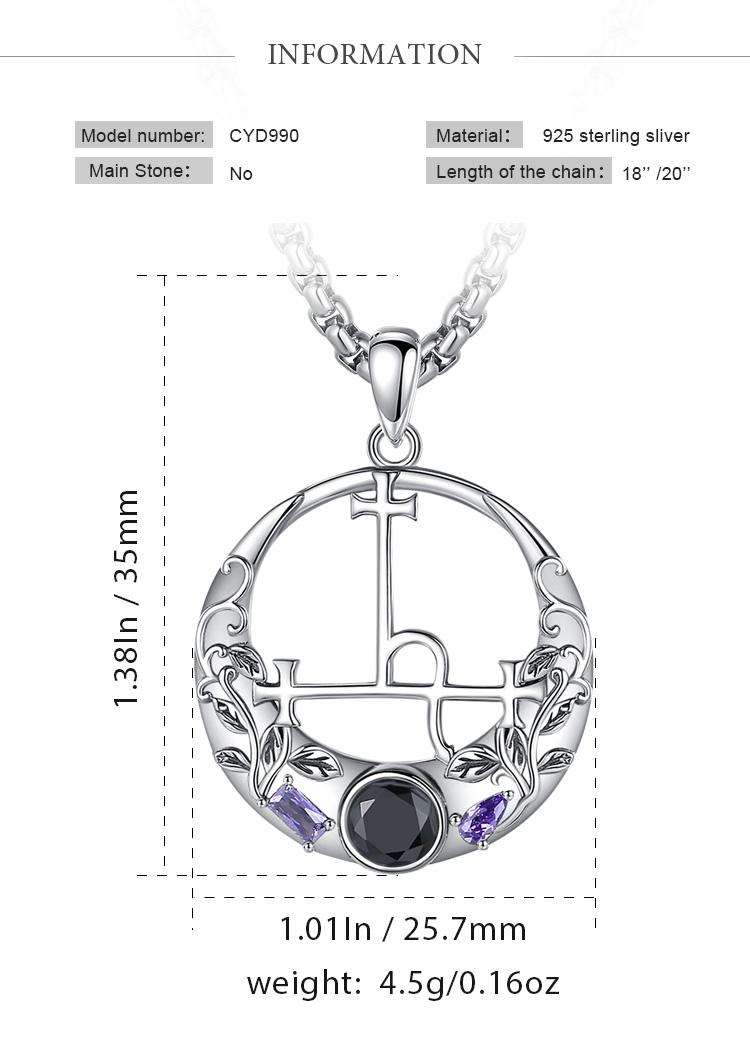 Goddess Lilith Amulet Necklace, S925 Sterling Silver Lilith Sigil Pendant with Black and Purple CZ, Wiccan Handmade Jewelry for Pagan