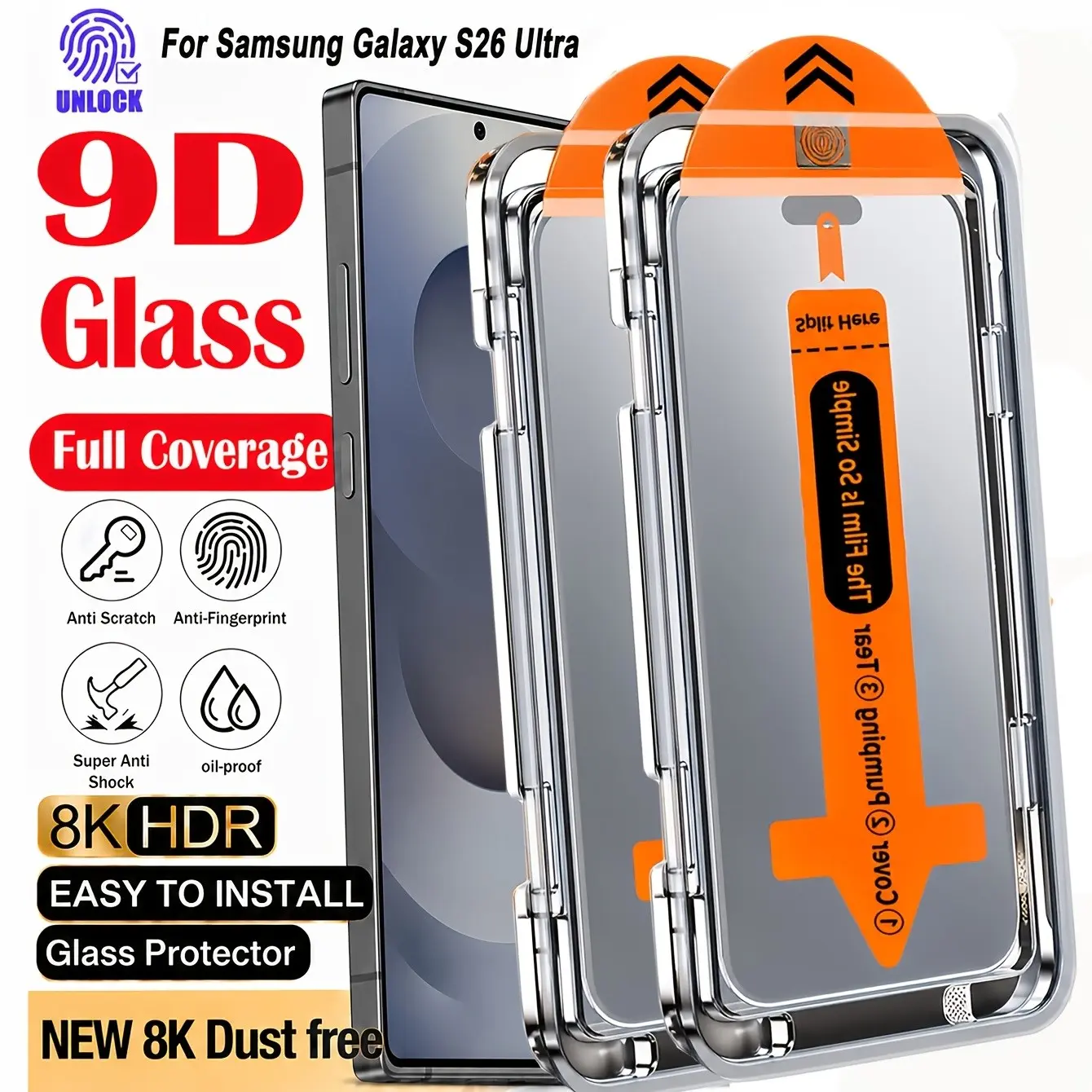 2-Pack HD Tempered Glass Screen Protector for Samsung Galaxy S26 Ultra/s26+/s26fe/s25 Ultra/s25+/s25/s24 Ultra/s24+/s24/s23/s22, Protective, Anti-Scratch, Full Coverage, Easy Install, Dustproof Design