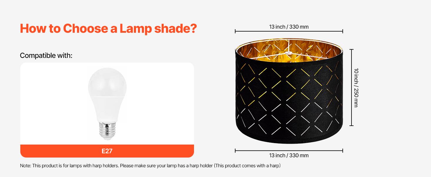 VEVOR Drum Lamp Shade 2 Set, 13 in Topx 13 in Bottomx 10 in High, Medium Drum Lampshade with Harp, Replacement Lamp Shade for Table Lamps Floor Lamps Pendant Lights, Black Diamond Hollow Design VEVOR Drum Lamp Shade 2 Set, 13 in Topx 13 in Bottomx 10 in High, Medium Drum Lampshade with Harp, Replacement Lamp Shade for Table Lamps Floor Lamps Pendant Lights, Black Diamond Hollow Design