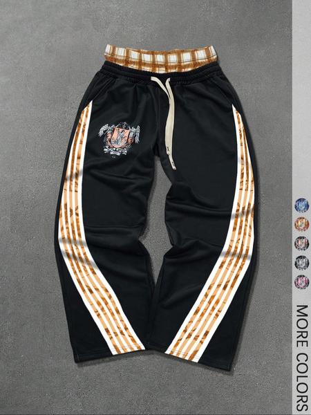 Men's Side Stripe Double Waisted Drawstring Waist Loose Wide Leg Sweatpants Streetwear Pants Men Street Wear Pants, Graphic Sweats, For Rave