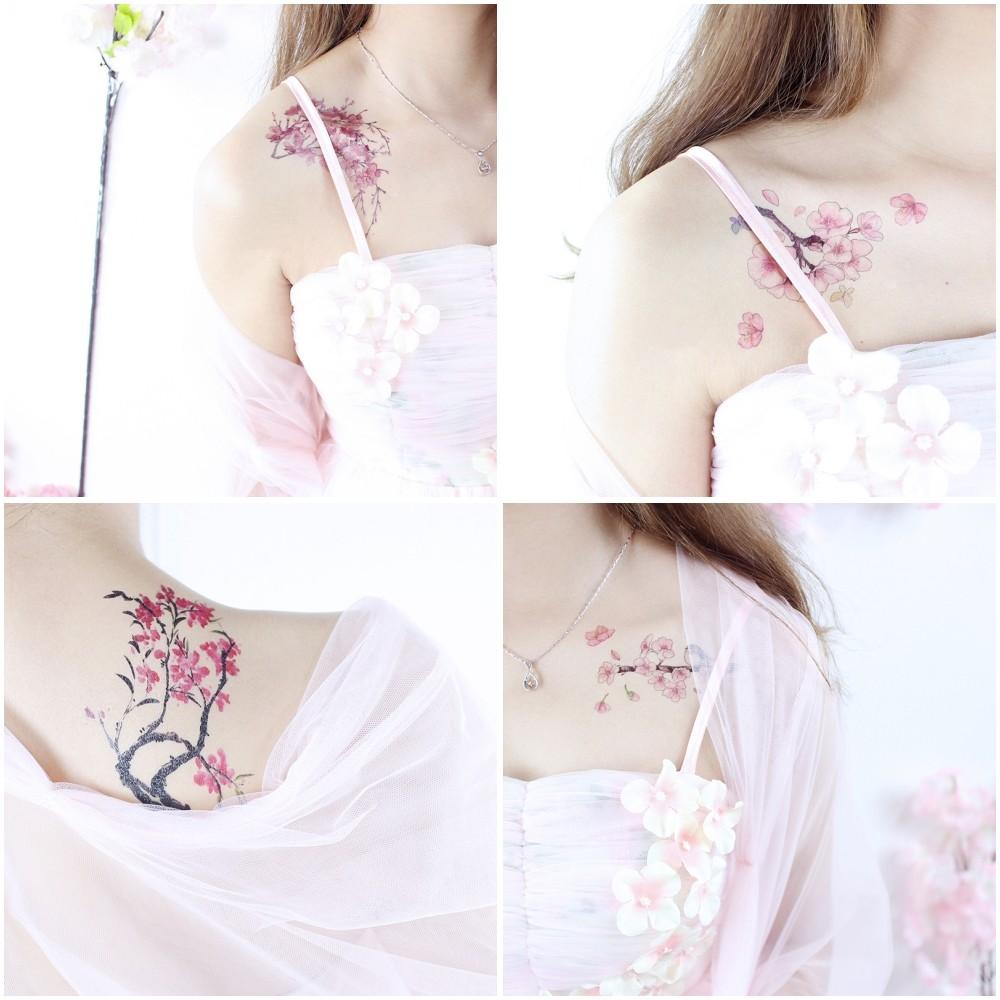 12Pcs Waterproof Sweatproof Temporary Tattoo Stickers, Cherry Blossom Butterfly Bird Branch Patterns, Sexy Cute Body Art Decals, Long Lasting 2-5 Days Body Decor for Festival Party Travel, Fit for Arm Shoulder Back Abdomen