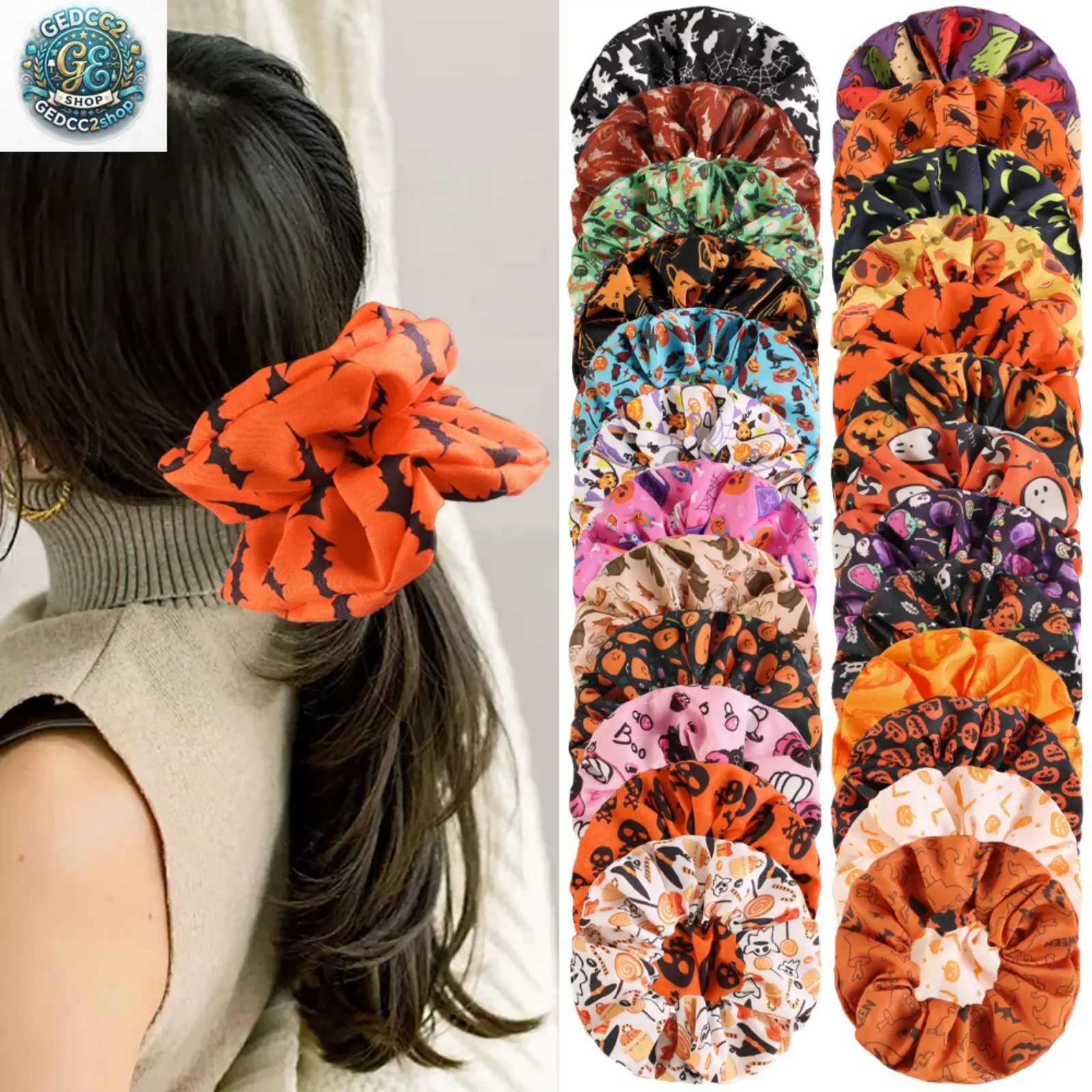 Halloween Scrunchie for Women, Stretchy Fabric Hair Tie with Festive Design, Cute Holiday Hair Accessory for Fall Hairstyles & Parties