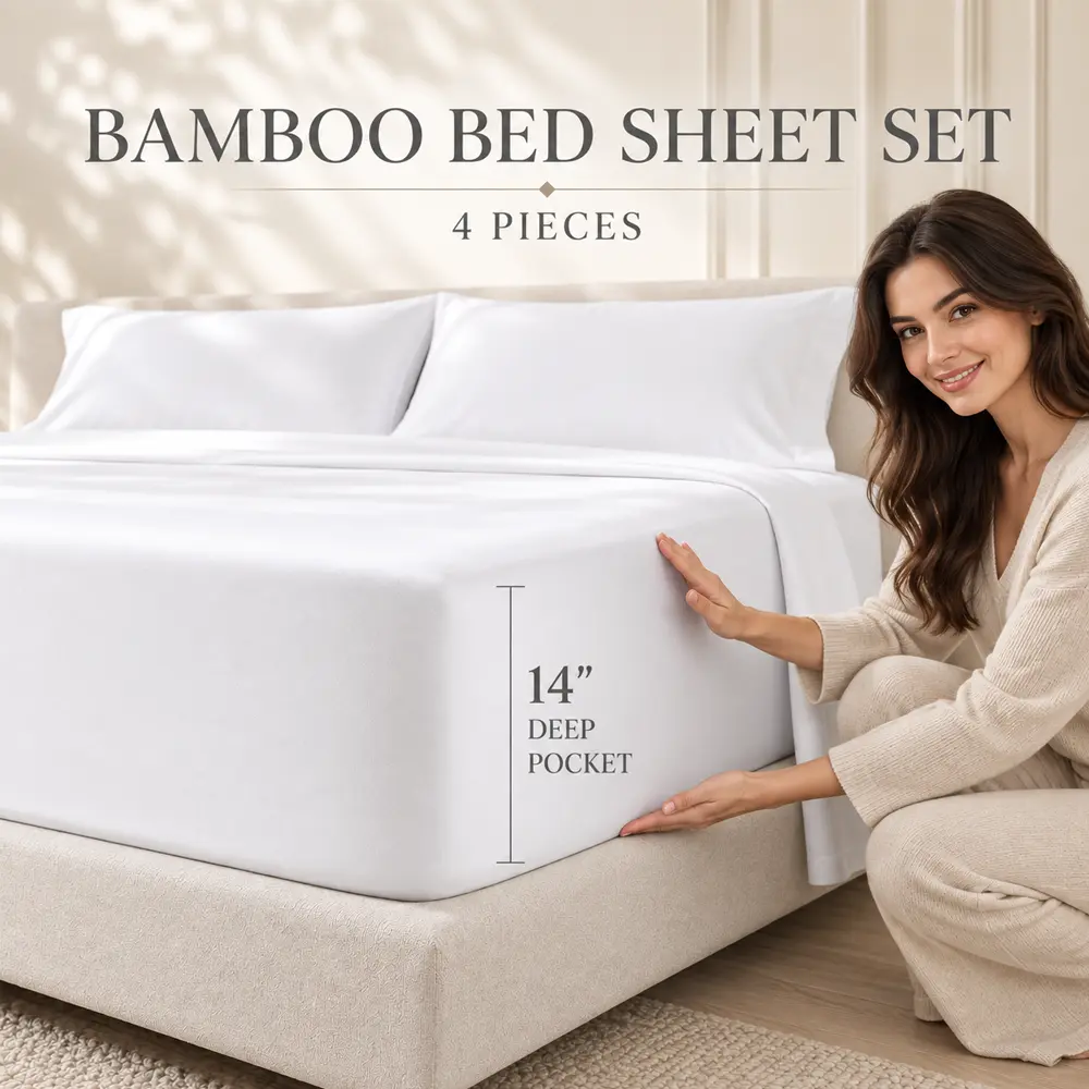 OS OMYSTYLE 4pcs Daybed Bamboo Bed Sheet Set - All Season Cozy, Cool Soft Breathable, Luxury Crisp Strong Bedding