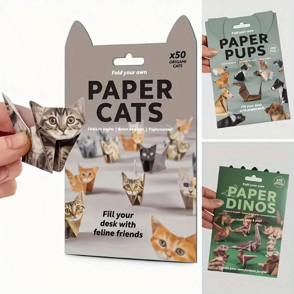 Paper Cat Kit, Cute Origami Craft Set, Includes 3D Paper Dog and Dinosaur Models, Adult Animal Papercraft, Home and Office Decor