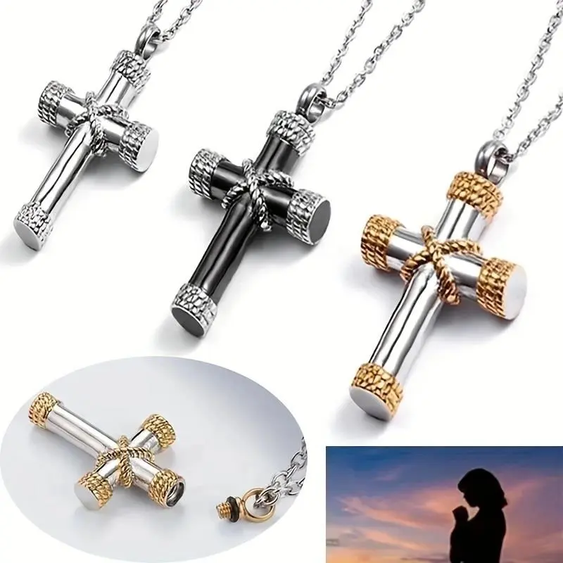 Cremation Jewelry for Ashes for Human Keepsake Stainless Steel Cross Memorial Pendant Cremation Urn Necklace for Human Ashes