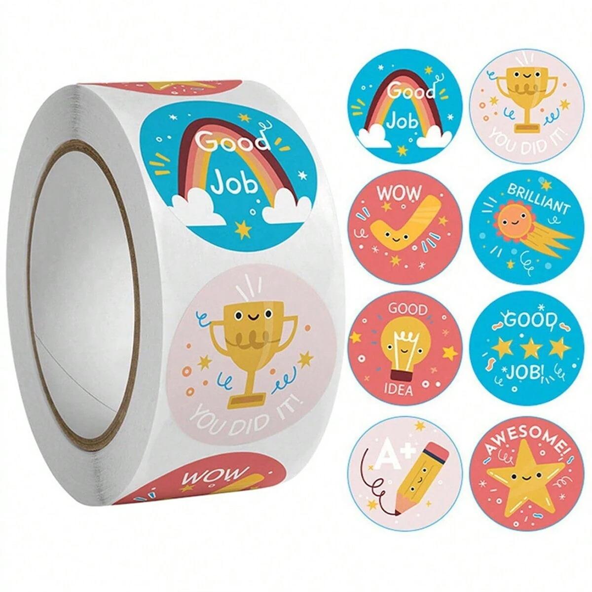 Cute Cartoon Reward Stickers Roll (500 Pieces), School Family Training Incentive Stickers, Gift Decorative Sealing Stickers