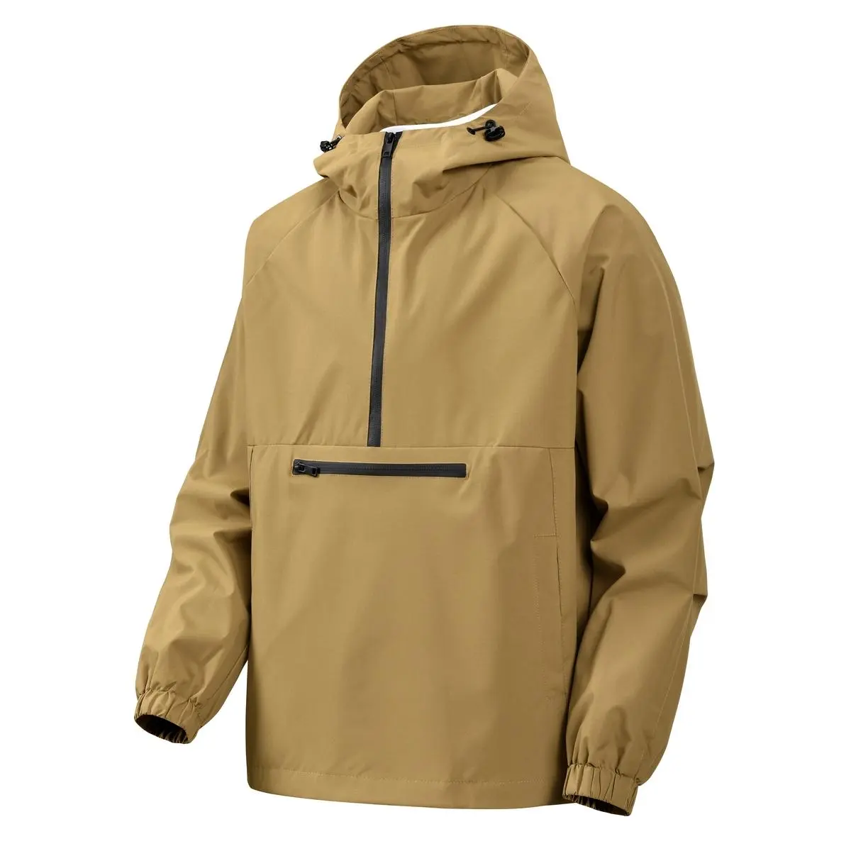 Men Half Zip Hooded Anorak Jacket, Waterproof Windproof Pullover Windbreaker with Zipper Kangaroo Pocket, Adjustable Drawstring Hood Casual Outdoor Rain Jacket Coats Menswear